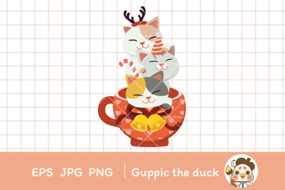 Cat and Friends in the Christmas Cup Illustrations