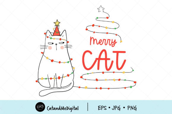 Cat Christmas Clip Art Illustrations
