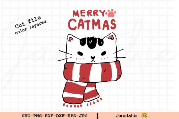 Cat Funny Face Merry Christmas Clip Art