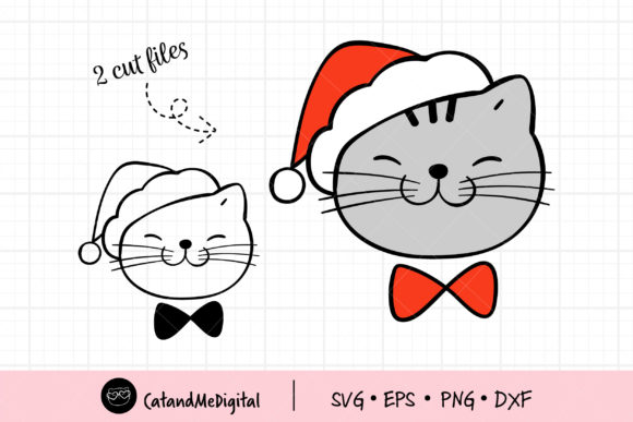 Christmas Cat with Santa Hat Illustrations