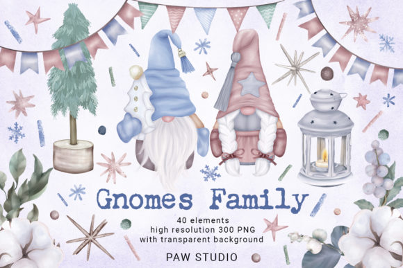 Christmas Gnome Family Tree Lantern Star Illustrations