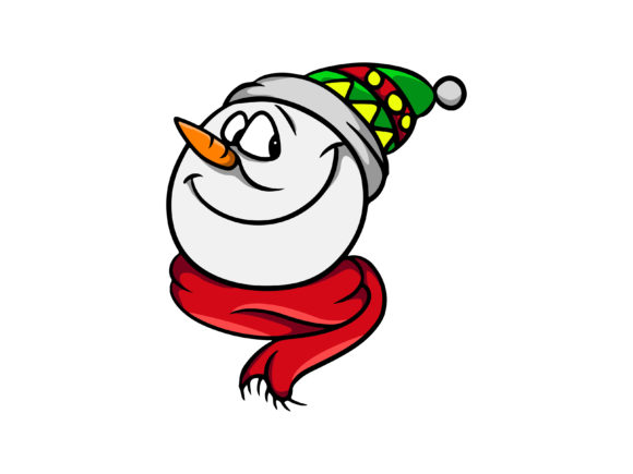 Christmas Snowman Head Green Hat Illustrations