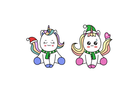 Christmas Unicorn Vectors Kawaii Set
