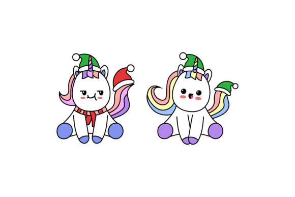 Christmas Unicorns Kawaii Vectors Set
