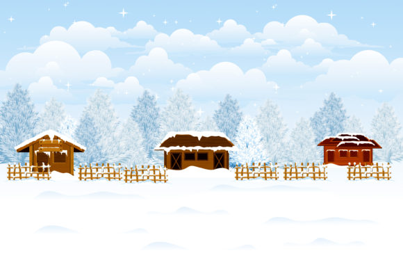Christmas with Village Snow Illustration