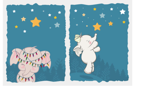 Cute Animal Playing at Christmas Eve Illustrations