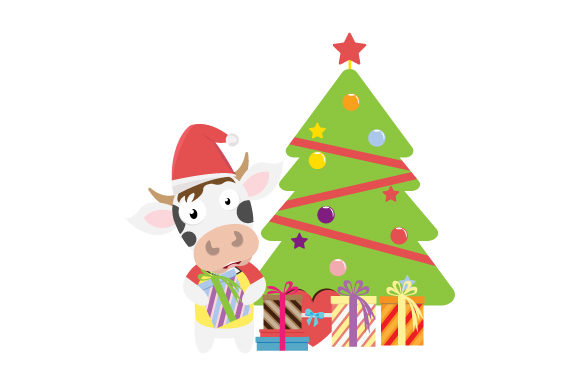 Cute Cow Cartoon on Christmas Illustrations