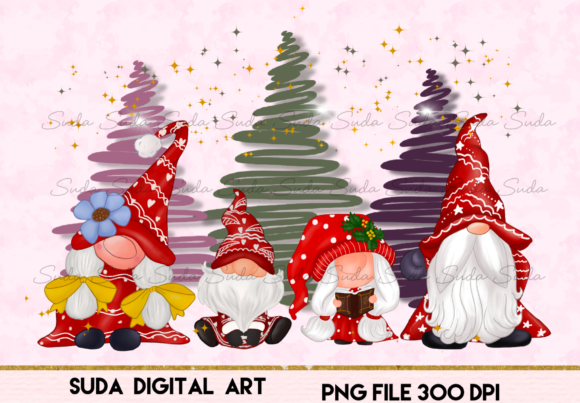 Cute Family Gnomes Christmas Sublimation Illustrations