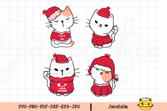 Cute Kitten Cat Christmas Clip Art Set Illustrations