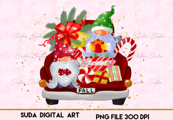 Fall Christmas Truck Sublimation Illustrations