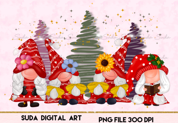 Gnomes Girl Christmas Design Sublimation Illustrations