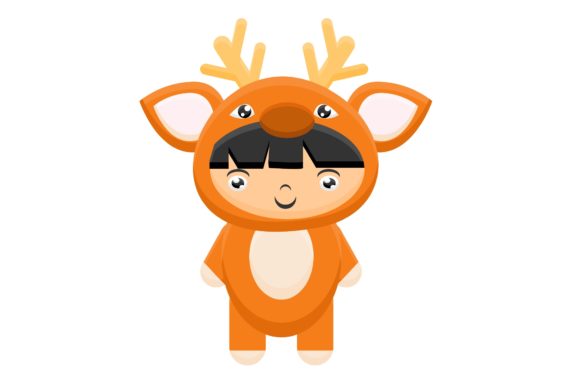 Kids in Cute Christmas Deer Costumes Illustrations