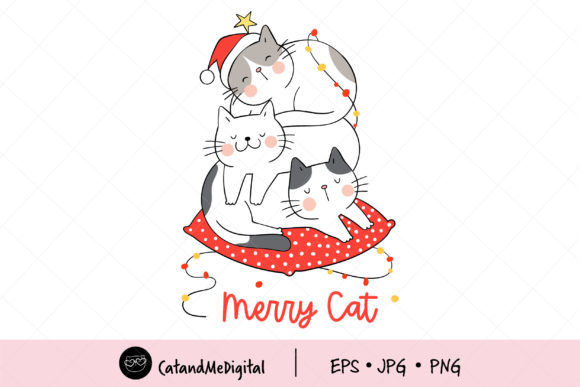 Merry Cat Christmas Sleeping Illustrations