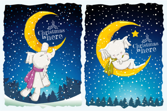 Playing with the Moon in Christmas Eve Illustrations