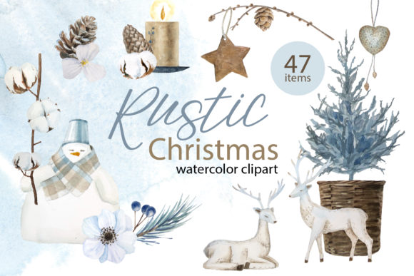 Rustic Watercolor Christmas Clipart