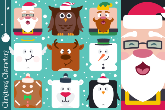 Square Flat Christmas Characters Illustrations