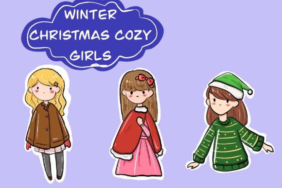 Winter Cozy Christmas Girls Illustrations